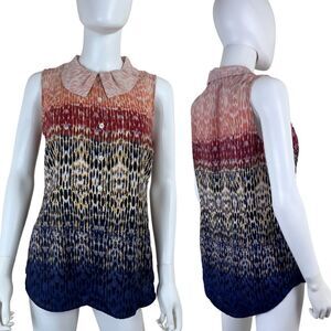 Cabi Women Size S Peter Pan Collar Ombre Semi Sheer Shell Tank Blouse Office